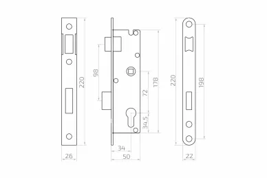 PSG 63.211.01P Zamek zapadkowo-zasuwkowy H220/72 INOX PRAWY