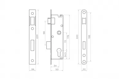 PSG 63.220.11 Set Kassette 63.220 mit Schloss 63.211 H=245 mm, für Profil 50x30 mm