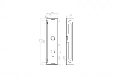PSG 63.222.11 Set cassetta 63.222 con serratura 63.211 H=245 mm, per profilo 60x40 mm