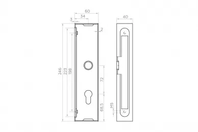 PSG 63.222 Cassetta con serratura h=245 per profilo 60x40