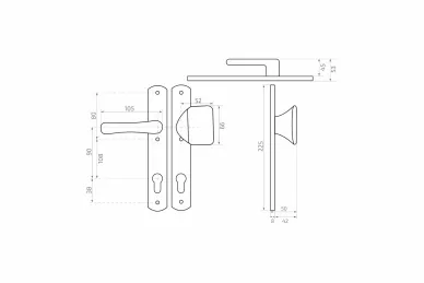 PSG 63.286.90.00 Pull handle-door handle, long escutcheon, yale 90