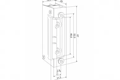 PSG 63.311 Gâche électrique symétrique avec glissière étroite réglable radialement avec verrouillage 1420RFT 12-24V AC/DC