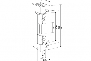 PSG 63.314 Elektrozaczep symetryczny z wyślizgiem do blach wąski regulowany radialny z blokadą1420rfw 12-24v ac/dc