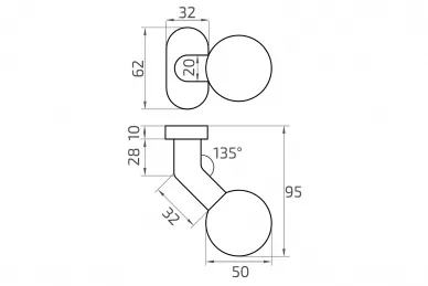 PSG 63.419 Bouton mobile rond avec décalage et plaque ovale, inoxydable