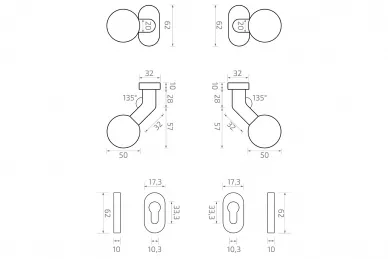 PSG 63.464 Jeu de boutons mobiles, en acier inoxydable, avec plaques ovales