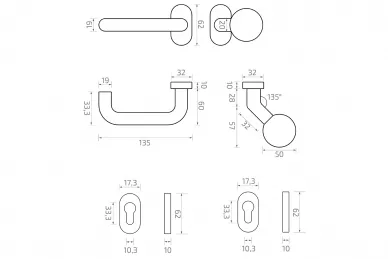 PSG 63.465 Set maniglia-pomello mobile in acciaio inox, con placche ovali