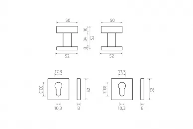 PSG 63.467 Set pomello-pomello mobile, in acciaio inox, con placche quadrate