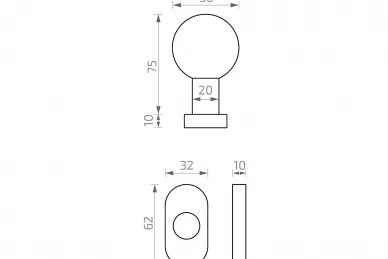 PSG 63.480 Bouton fixe rond avec plaque ovale, acier inoxydable