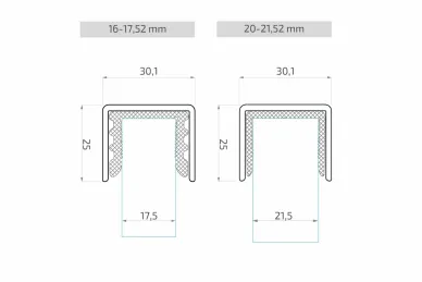 PSG A04.9010.016.020.00 Pochwyt aluminiowy prostokątny 30,1 x 25 mm – na szkło o grubości 16 – 21,52 mm, 5 m – kozza