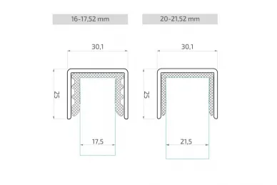 PSG A04.9010.016.020.50 Rectangular aluminum handrail 30.1 x 25 mm, black RAL9005 – for glass 16 – 21.52 mm thick, 5 m – kozza