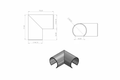 PSG A04.9510.010.02 Łącznik balustrady, kolano do pochwytu aluminiowego okrągłego - fi 40 mm, 90°, do szkła 12–21,52 mm, kozza