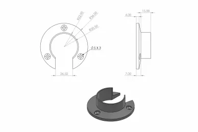 PSG A04.9510.030.02 Mocowanie osiowe do pochwytu aluminiowego okrągłego – fi 40 mm, kozza