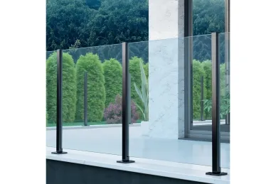 PSG A04.KR7000.110.50 ALUMINUM SIDE POST FOR BALUSTRADES, END, 45x45x1100 MM, GLASS 8.72 MM, FLOOR-MOUNTED, BLACK (ALUMINUM, FLAT SYSTEM, PAINTED)