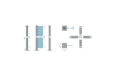 PSG A04.KR7000.110.50 SŁUPEK ALUMINIOWY BOCZNY DO BALUSTRAD KRAŃCOWY, 45x45x1100 MM, SZKŁO 8,72 MM, MOC. W PODŁOGĘ, CZARNY (ALUMINIUM, SYST.PŁASKI, MALOWANY)