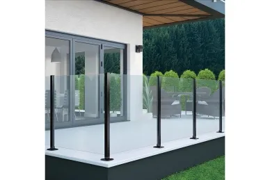 PSG A04.KR7100.110.50 SŁUPEK ALUMINIOWY ŚRODKOWY DO BALUSTRAD, 45x45x1100 MM, SZKŁO 8,72 MM, MOC. W PODŁOGĘ, CZARNY (ALUMINIUM, SYST.PŁASKI, MALOWANY)