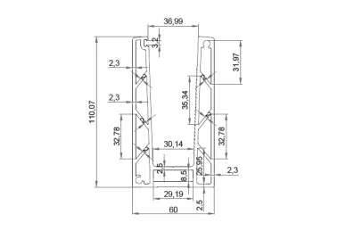 PSG A04.P100.500.AXA U profile for Pinox frameless glass balustrades - series 100, 5000 mm, top fixing, aluminum, matte anodized
