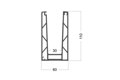 PSG A04.P100.500.AXA U profile for Pinox frameless glass balustrades - series 100, 5000 mm, top fixing, aluminum, matte anodized