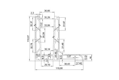 PSG A04.P105.500.AXA Profil typu l do balustrad całoszklanych pinox – seria 105, 5000 mm, szkło 12-21 52 mm, mocowanie wzdłużne od góry, aluminium, anoda matowa