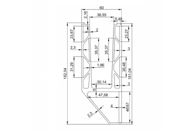 PSG A04.P120.500.AXA Y-type profile for Pinox frameless glass balustrades with strip and cover – series 120, 5000 mm, glass 12-21.52 mm, side fixing, aluminum, matte anodized