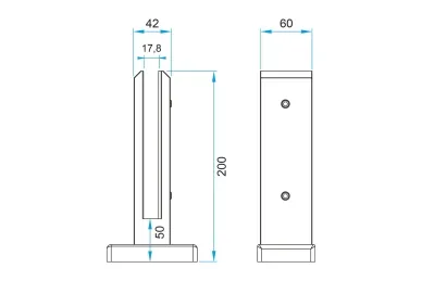 PSG A04.V340.012.AUS Uchwyt pionowy aluminiowy do szkła - spigot, 200 x 60 x 42 mm, z maskownicą, szkło 12 - 13,52 mm, satyna