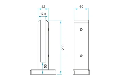 PSG A04.V340.016.AUR Uchwyt pionowy aluminiowy do szkła - spigot, 200 x 60 x 42 mm, z maskownicą, szkło 16-17,52 mm, surowy