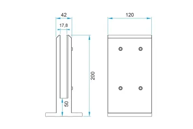 PSG A04.V340M.012.AUS Uchwyt pionowy aluminiowy do szkła - spigot, 200 x 120 x 42 mm, z maskownicą, szkło 12 - 13,52 mm, satyna