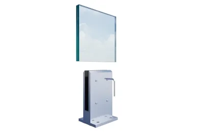 PSG A04.V340M.012.AUS Uchwyt pionowy aluminiowy do szkła - spigot, 200 x 120 x 42 mm, z maskownicą, szkło 12 - 13,52 mm, satyna