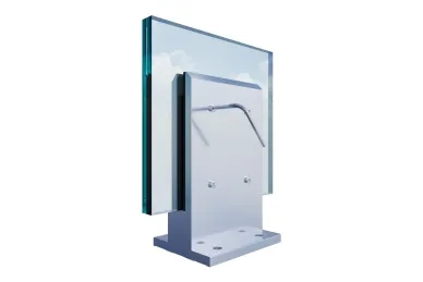 PSG A04.V340M.016.AUS Uchwyt pionowy aluminiowy do szkła - spigot, 200 x 120 x 42 mm, z maskownicą, szkło 16 - 17,52 mm, satyna