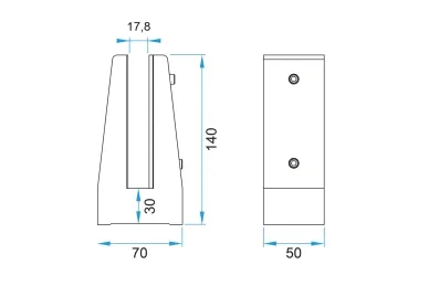 PSG A04.V350.012.AUR Uchwyt pionowy pojedynczy do szkła deltowaty – spigot, 70X50 mm, H=140 mm, szkło 12–13,52 mm, aluminium, surowy
