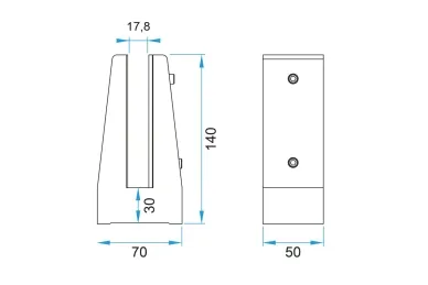 PSG A04.V350.012.AUS Uchwyt pionowy pojedynczy do szkła deltowaty – spigot, 70X50 mm, H=140 mm, szkło 12–13,52 mm, aluminium, satyna