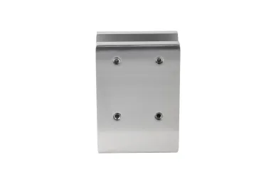 PSG A04.V350M.016.AUS Double vertical delta-shaped glass clamp - spigot, 70X100 mm, H=140 mm, glass 16–17.52 mm, aluminum, satin