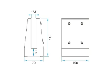 PSG A04.V350M.016.AUS Uchwyt pionowy podwójny do szkła deltowaty – spigot, 70X100 mm, H=140 mm, szkło 16–17,52 mm, aluminium, satyna