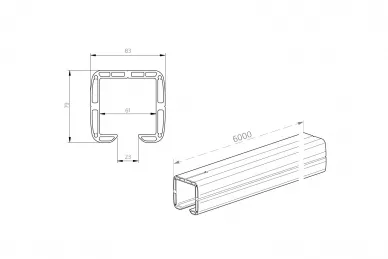 PSG A60.061 Profil m. prowadzący, aluminiowy do bramy przesuwnej - 6 m, z 83 x 79, w 61 x 61