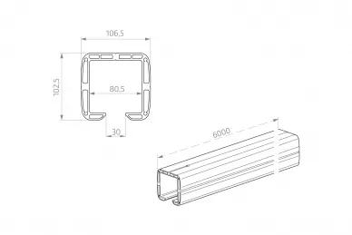 PSG A60.080.5 Profil p. prowadzący, aluminiowy do bramy przesuwnej  – 6 m, z 106 x 102 mm , w 80,5 x 80,5 mm