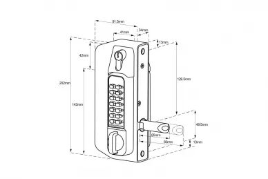PSG BL.BL3130DKO.ECP Double-sided mechanical combination lock BL3130DKO Borg Locks for metal gates - with ECP keypad, anti-lift knob, key lock-out and 65-80 mm slide bolt
