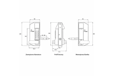 PSG BL.BL3400.ECP Jednostronny mechaniczny zamek szyfrowy borg locks do bram metalowych – z klawiaturą ecp, wewnętrzną klamką blokującą i zasuwą 65-80 mm