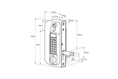 PSG BL.BL3430.ECP Double-sided mechanical combination lock BL3430 Borg Locks for metal gates - with ECP keypad, handle and 65-80 mm slide bolt