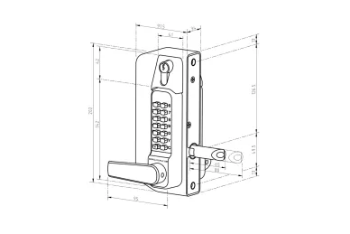 PSG BL.BL3430DKO.ECP Double-sided mechanical combination lock BL3430DKO Borg Locks for metal gates - with ECP keypad, handle, 65-80 mm slide bolt and key lock-out