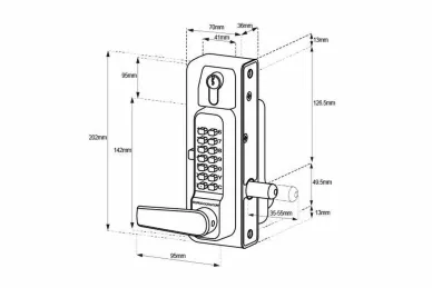 PSG BL.BL3435KO.ECP Dwustronny mechaniczny zamek szyfrowy BL3435KO borg locks do bram metalowych - z klawiaturą ecp, klamką i zasuwą zwalniającą