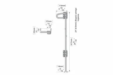 PSG DD.QB124 Rygiel pionowy do bram metalowych – przekręcany, na kłódkę, długość 610 mm