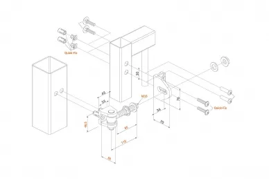 PSG LO.BOLTONHD-4D-M16QF-9005-110-02 Verschraubbares, in 4 Richtungen verstellbares Scharnier, Winkel 180°, M16, schwarz
