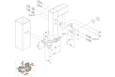 PSG LO.BOLTONHD-4D-M16QF-ALUM-110-02 Cerniera regolabile con angolo di 180°, da avvitare, 2 pz.