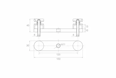 PSG N01.0230.4US Double glass clamp dia. 30/M8, L=150mm, glass 8-21.52mm (AISI 304, universal, satin)