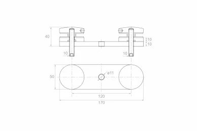 PSG N01.0250.4US Uchwyt do szkła podwójny fi 50/M10, L=170mm, szkło 8-21,52mm (aisi304, uniwersalny, satyna)
