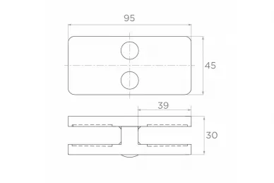 PSG N01.18K5.4US 180° glass clamp, 95x45x30mm, safety pin, glass 6-12.76mm (AISI 304, universal, satin)