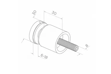 PSG N01.3003.4XS Uchwyt punktowy do szkła fi 30/30/M8x80, szkło 8-17,52mm (aisi304, syst.płaski, satyna)