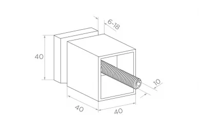 PSG N01.4040.4XS Point glass fixing 40x40/40/M10x100, glass 8-17.52 mm (AISI 304, flat system, satin)