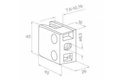 PSG N01.45K1.4XS Glass clamp 45x45x26 mm, glass 6-10.76 mm (AISI 304, flat system, satin)
