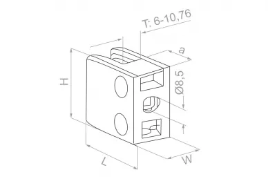 PSG N01.45K1.6XS Uchwyt do szkła 45x45x26mm, szkło 6-10,76mm (aisi316, syst.płaski, satyna)