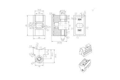 PSG N01.45K1Z180.4BS Zawias 180° do uchwytu do szkła 45 x 45 x 26 mm - AISI304, satyna